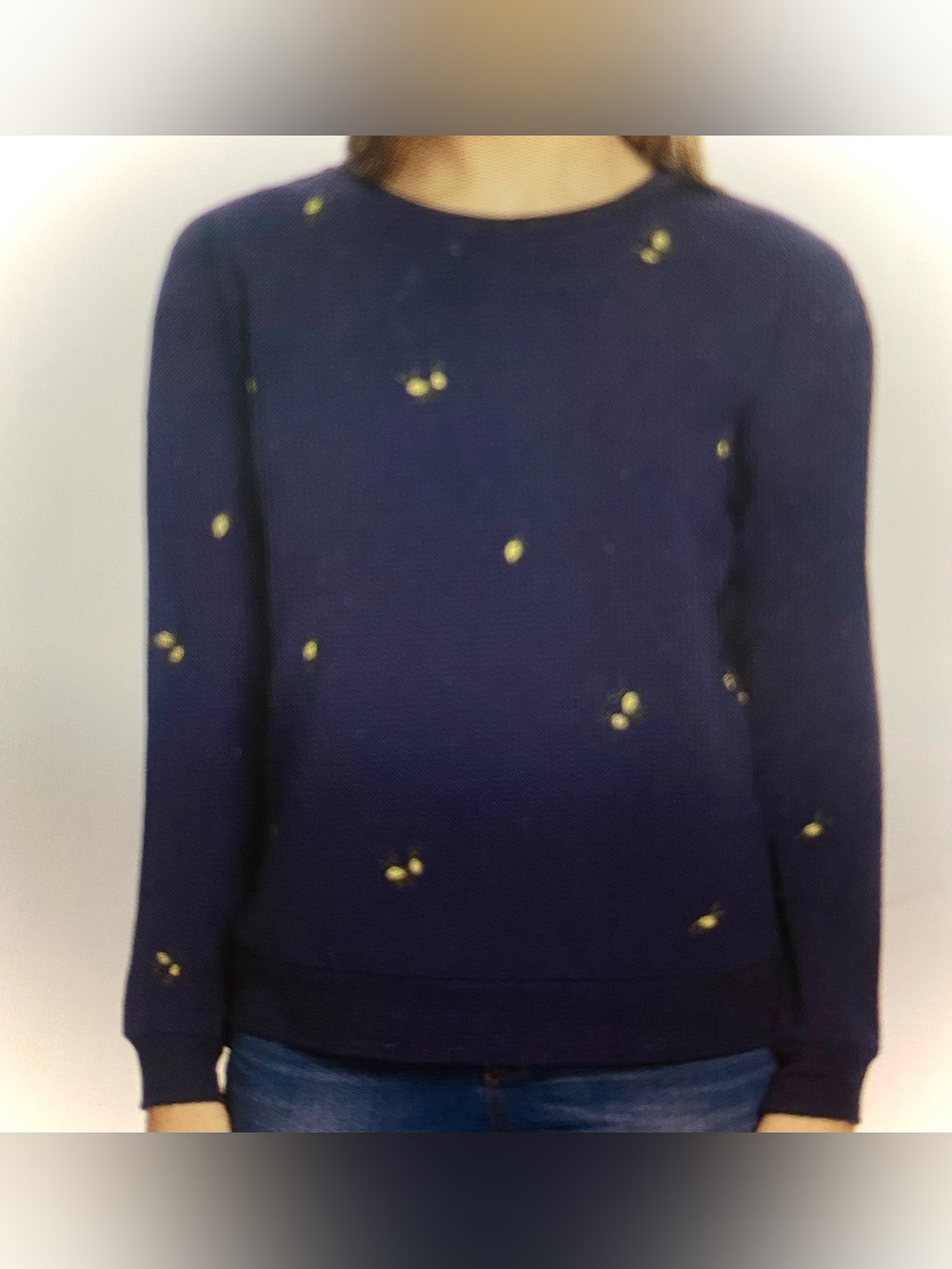 Gloria Vanderbilt -Navy Sweatshirt with Yellow floral Embroidery- L